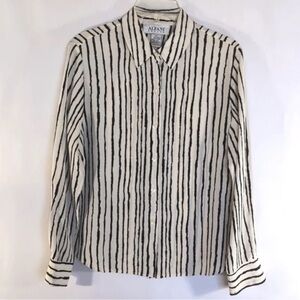 Alfani 100% Silk Black and White Stripe Shirt Blouse Size 8